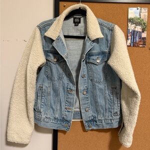 BDG Light Blue Denim Jacket with Cream Sherpa Sleeves